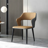 Dual-tone PU leather finish with curved back – set of dining chairs, kitchen chairs, black legs